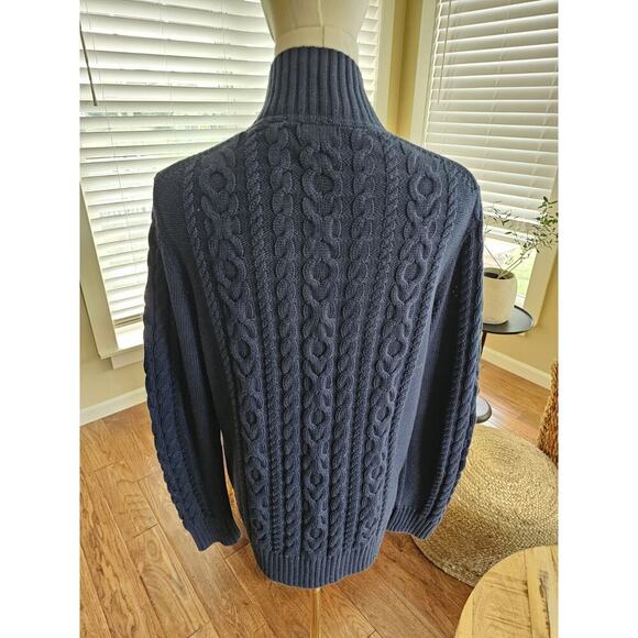 L.L Bean Navy Cableknit Cardigan Full Zip Sweater Women’s Size M Preppy - Picture 3 of 8